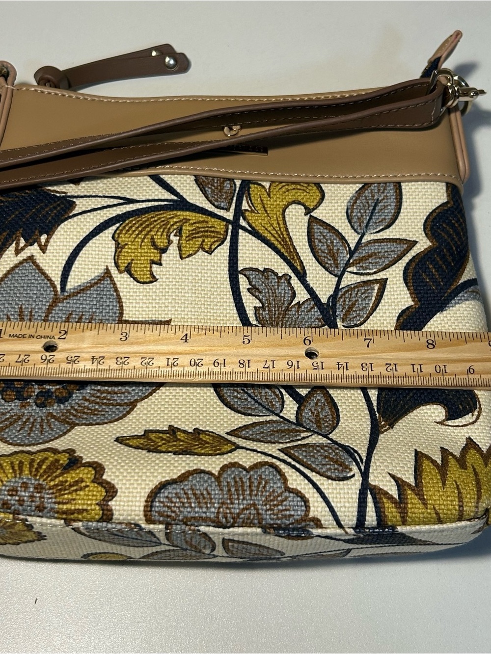 Spartina 449 Crossbody Bag Yemaya Pattern Brown Gold Floral Boho EUC - Picture 10 of 11